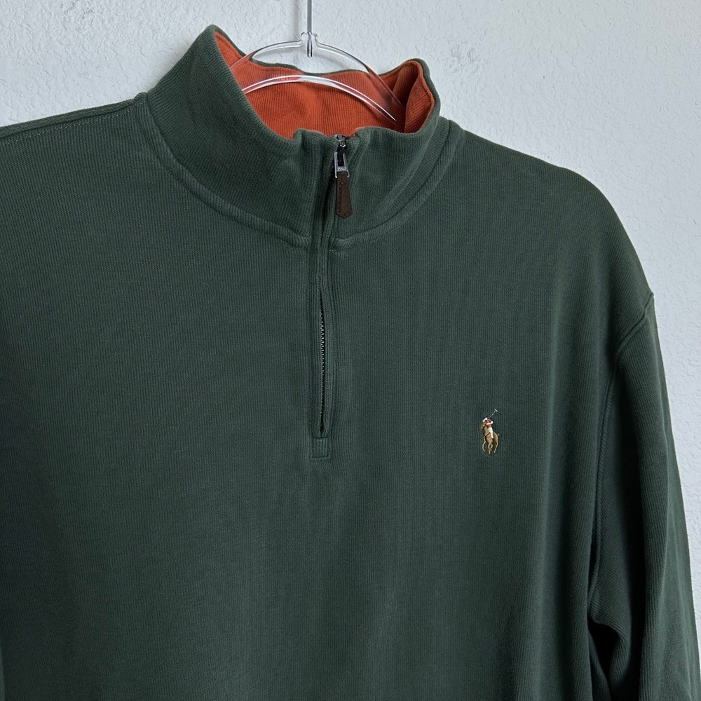 Polo Ralph Lauren Mens XL Estate Rib Quarter Zip Pullover Green Cotton Sweater